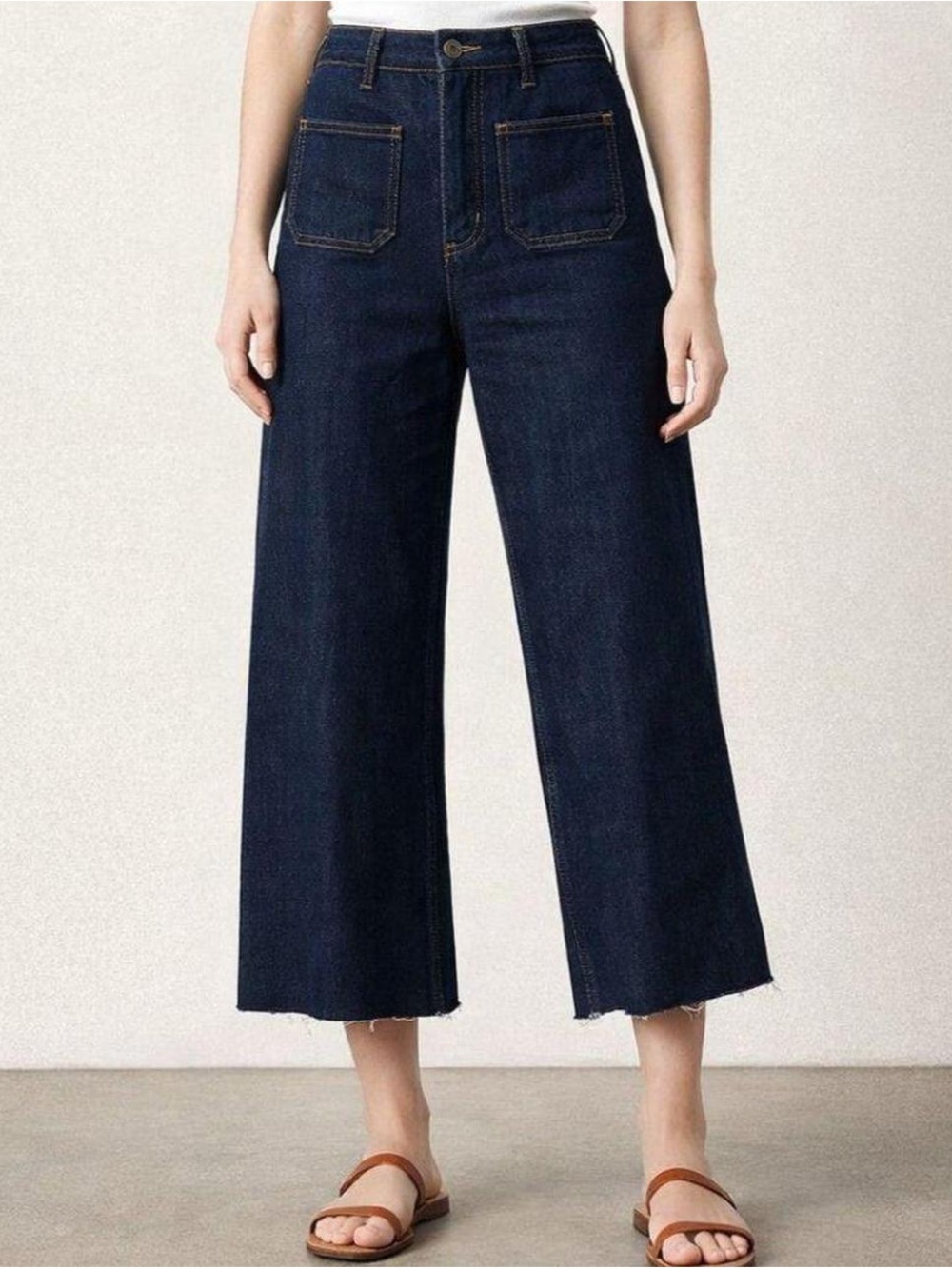 Zara High-Rise Wide-Leg Jeans in Dark Navy Indigo Wash
